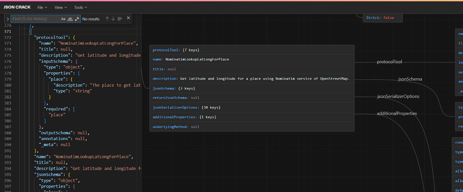 MCP JSON browser metadata view